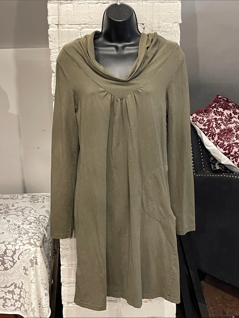 Athleta Olive Green Long Sleeve Cowl Neck Tunic Dress